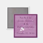 Aimant 90e anniversaire Enregistrer la date Purple / Whit (Recto/Verso)
