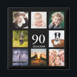 Aimant 90e anniversaire fête photo collage mec noir<br><div class="desc">Un aimant pour une fête du 90ème anniversaire pour un type, célébrant sa vie avec un collage de 8 de vos propres photos. Modèles pour l'âge de 90 ans et une date. Date de naissance ou date de la fête. Lettres de couleur blanche. Arrière - plan noir. Parfait comme une...</div>