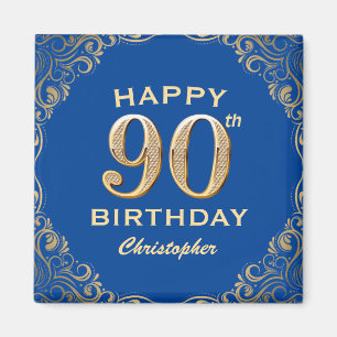 Aimant 90e anniversaire Parties scintillant bleue et or c