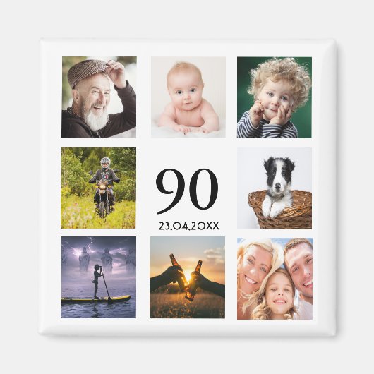 Aimant 90e anniversaire photo collage enregistrer la date (Devant)