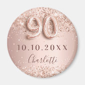 Aimant 90e anniversaire rose or blush enregistrer la date (Devant)