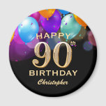 Aimant 90e fête d'anniversaire Ballons noirs et or<br><div class="desc">90e Anniversaire Fête Ballons noirs et or colorés et Aimant Confetti. Pour plus de personnalisation,  cliquez sur le bouton "Customiser" et utilisez notre outil de conception pour modifier ce modèle.</div>