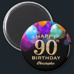 Aimant 90e fête d'anniversaire Ballons noirs et or<br><div class="desc">90e Anniversaire Fête Ballons noirs et or colorés et Aimant Confetti. Pour plus de personnalisation,  cliquez sur le bouton "Customiser" et utilisez notre outil de conception pour modifier ce modèle.</div>