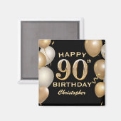 Aimant 90e fête d'anniversaire Ballons noirs et or (Recto/Verso)