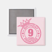 Aimant 9 ans - Anniversaire Princesse - rose (Recto/Verso)