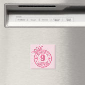 Aimant 9 ans - Anniversaire Princesse - rose (In Situ (Lave-vaisselle))