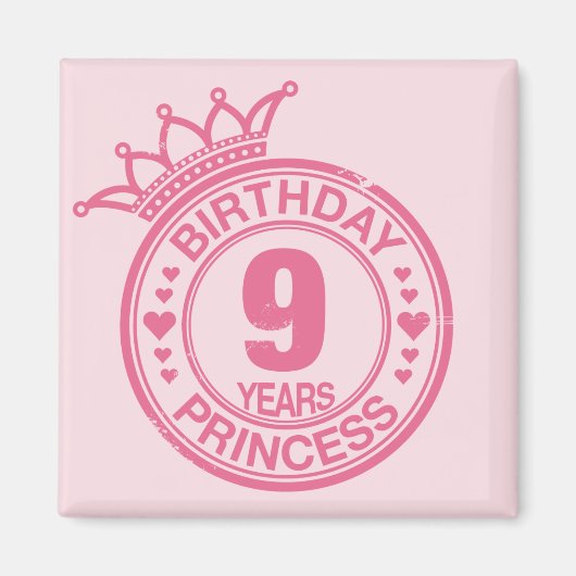 Aimant 9 ans - Anniversaire Princesse - rose (Devant)