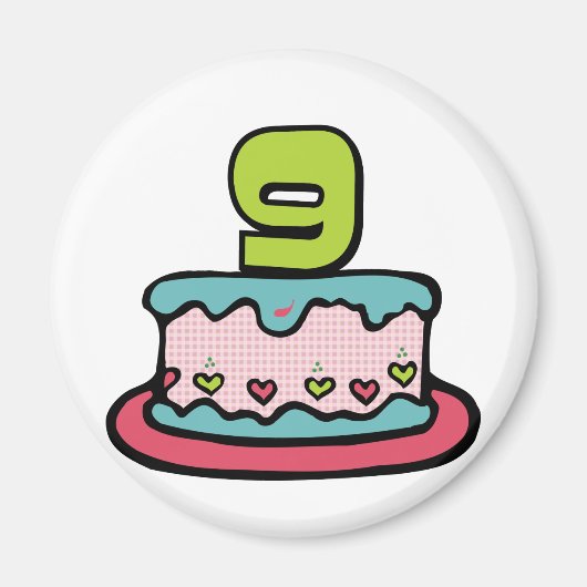Aimant 9 ans d'anniversaire pour Birthday Cake (Devant)