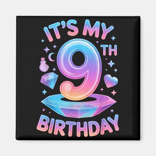 Aimant 9 Years Old Bday K-p Kids 9th Birthday Girls Kp Bi (Devant)