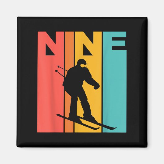 Aimant 9e anniversaire Retro Ski 9 ans Garçons Anniversai (Devant)