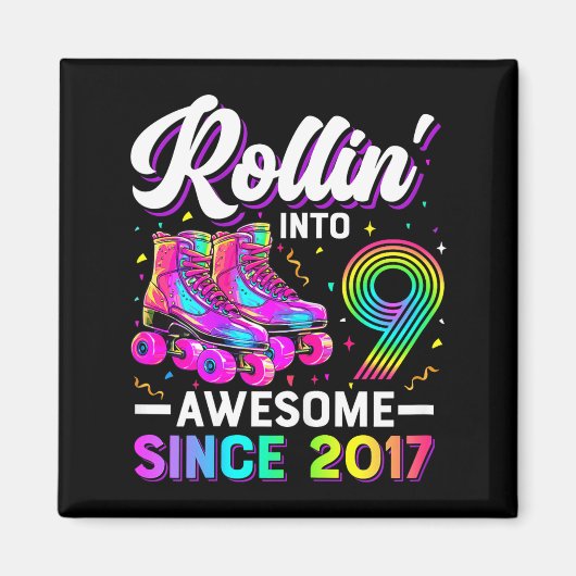 Aimant 9th Birthday Shirt Girl Nine 9 Year Old Roller Ska (Devant)