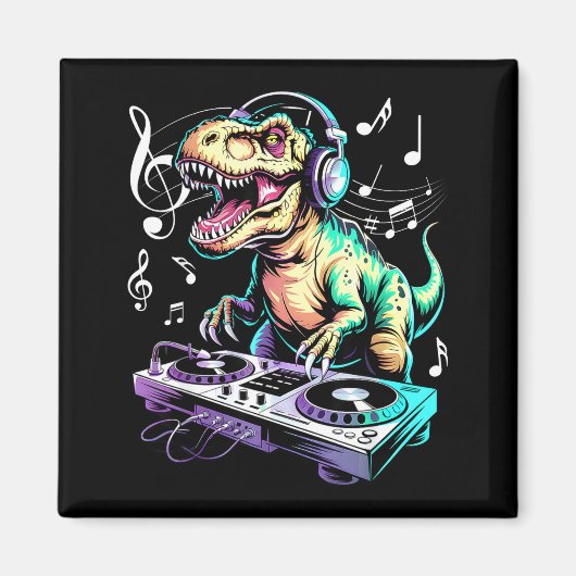Aimant A Cute T-rex Playing Electronic Music Funny Dj Din (Devant)
