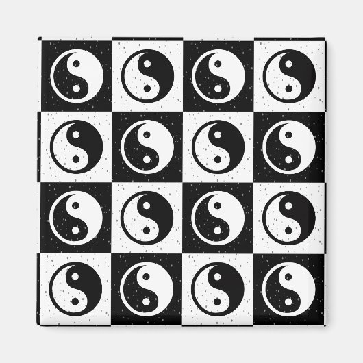 Aimant À damiers blanc noir Yin-yang Zen Block Imprimer (Devant)
