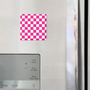 Aimant à damiers carré chaud rose blanc rétro géométrique