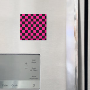 Aimant à damiers carré rose chaud noir rétro géométrique
