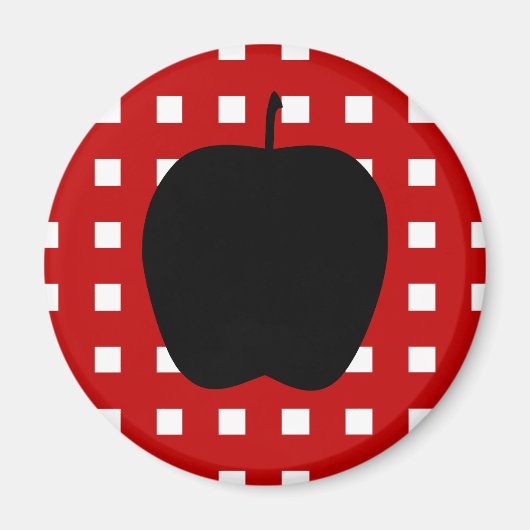 Aimant À damiers rouge avec silhouette Apple (Devant)