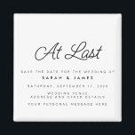 Aimant À Dernier Script Moderne Minimaliste Enregistrer L<br><div class="desc">Un simple moderne enregistrer l'aimant de date. Personnalisez ce design minimaliste noir et blanc pour avoir vos détails personnels et votre message.</div>