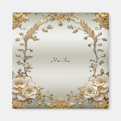 Aimant à fleurs blanches dorées ornées (Devant)