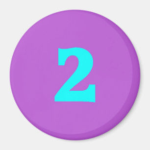 Aimant à frigo rond - Numéro 2 - Turquoise/Violet
