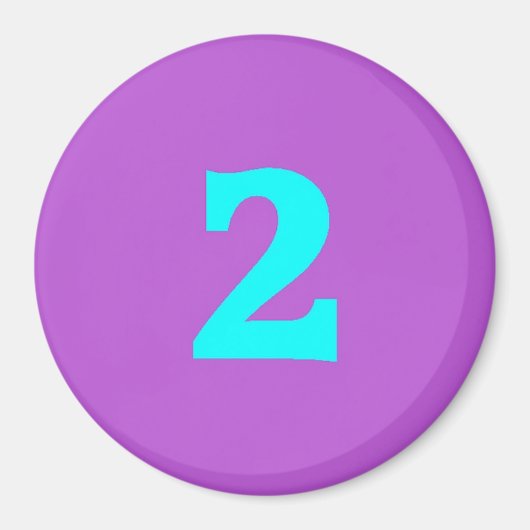 Aimant à frigo rond - Numéro 2 - Turquoise/Violet (Devant)