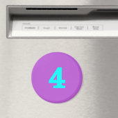 Aimant à frigo rond - Numéro 4 - Turquoise/Violet (In Situ (Lave-vaisselle))