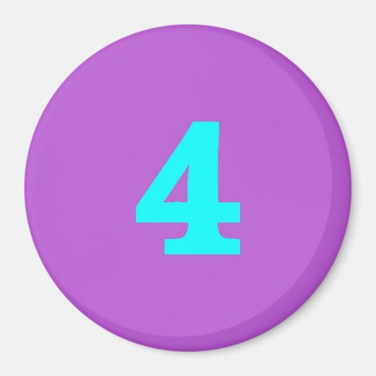 Aimant à frigo rond - Numéro 4 - Turquoise/Violet (Devant)