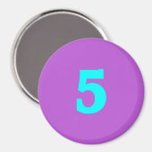 Aimant à frigo rond - Numéro 5 - Turquoise/Violet (Recto/Verso)