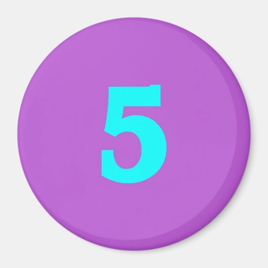 Aimant à frigo rond - Numéro 5 - Turquoise/Violet (Devant)