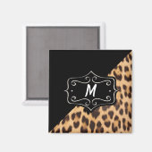 Aimant à impression de léopard fantaisie monogramm (Recto/Verso)
