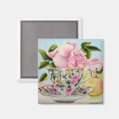 Aimant à la pomme jaune et à la coupe de thé (Recto/Verso)