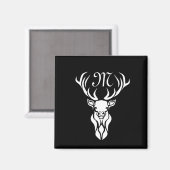 Aimant à monogramme blanc de silhouette tribal (Recto/Verso)