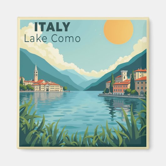 Aimant A Nostalgic Classic Travel Poster – Italy Lake Com (Devant)