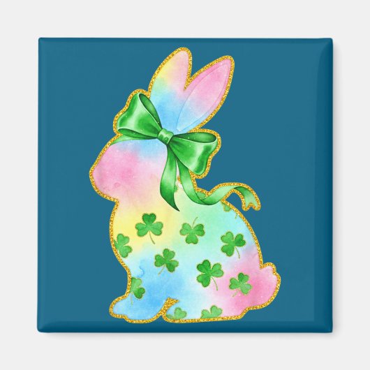 Aimant A Rainbow Rabbit With Green Bow And Shamrock St Pa (Devant)