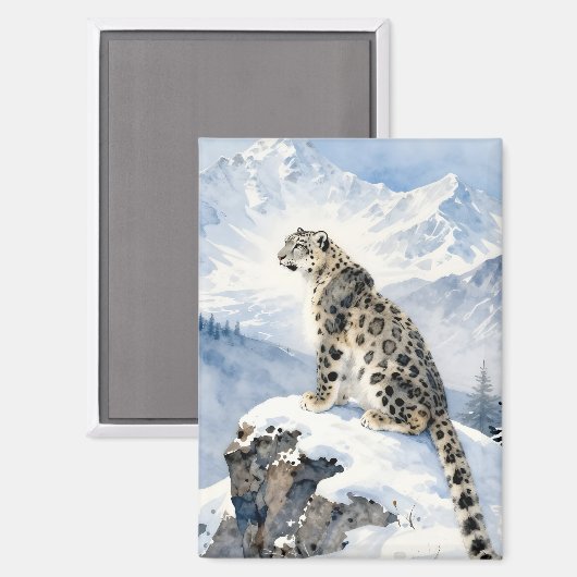 Aimant A Snow Leopard on Snowy Peak (Recto/Verso)