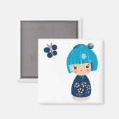Aimant à triplet bleu Kokeshi (Recto/Verso)