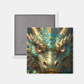 Aimant A Turquoise and Gold Dragon Mystical (Recto/Verso)