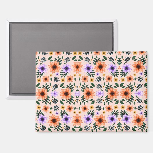 Aimant A vibrant floral pattern features orange  (Recto/Verso)
