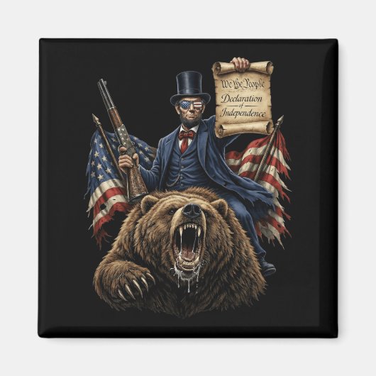 Aimant Abe Lincoln chevauchant un ours avec déclaration d (Devant)