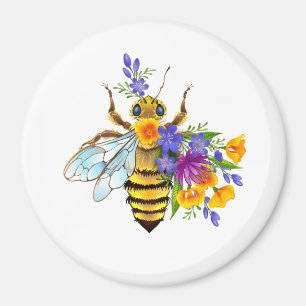 Aimant Abeille à fleurs avec plantes sauvages