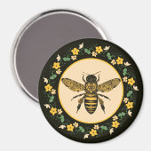 Aimant Abeille dans un cadre de fleurs Jaune  (Recto/Verso)