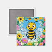 Aimant Abeille de dessin animé fleurs colorées (Recto/Verso)