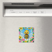 Aimant Abeille de dessin animé fleurs colorées (In Situ (Lave-vaisselle))