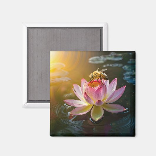 Aimant Abeille sur fleur de lotus (Recto/Verso)