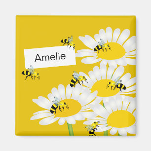 Aimant Abeille sur l'aimant de carré de fleur - arrière