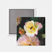 Aimant Abeille sur roses rose jaune Fleurs (Recto/Verso)
