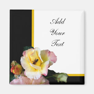 Aimant Abeille sur roses rose jaune Fleurs
