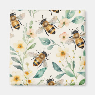 Aimant Abeilles et fleurs - Crème Floral Miel Motif