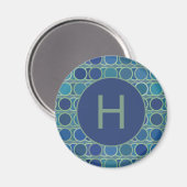 Aimant Abstract Shades of Blue Circle Pattern Monogram (Recto/Verso)