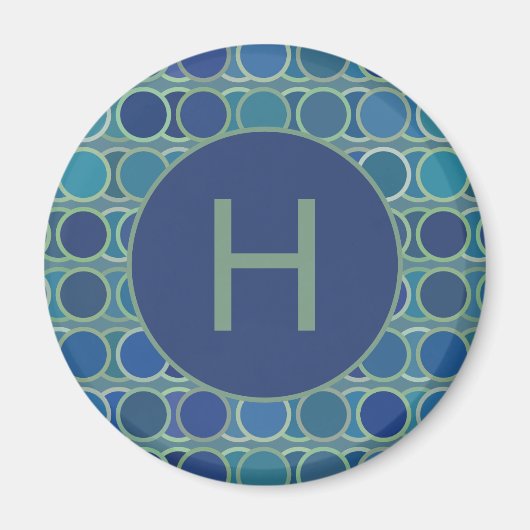 Aimant Abstract Shades of Blue Circle Pattern Monogram (Devant)