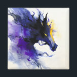 Aimant Abstract Watercolor Black Horse Portrait<br><div class="desc">Mystic abstract watercolor portrait of a powerful black horse,  flowing in deep shades of purple with luminous golden accents.</div>